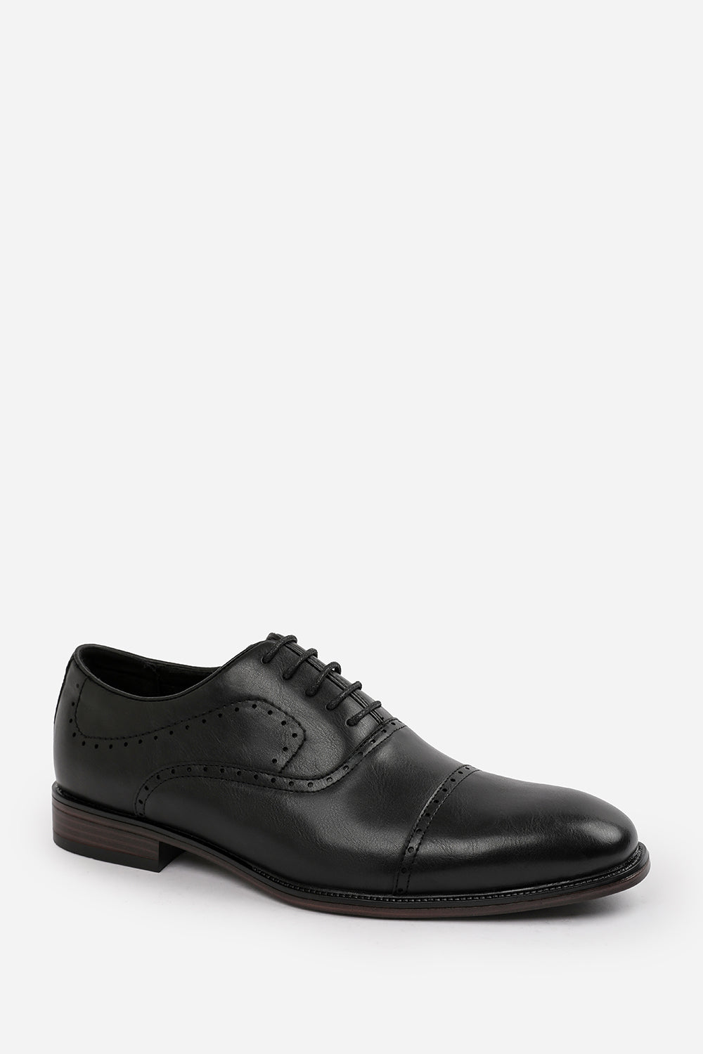 MICHAEL TEXTURED OXFORD LACE UP WORK DRESS SHOES IN BLACK FAUX LEATHER