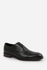 MICHAEL TEXTURED OXFORD LACE UP WORK DRESS SHOES IN BLACK FAUX LEATHER