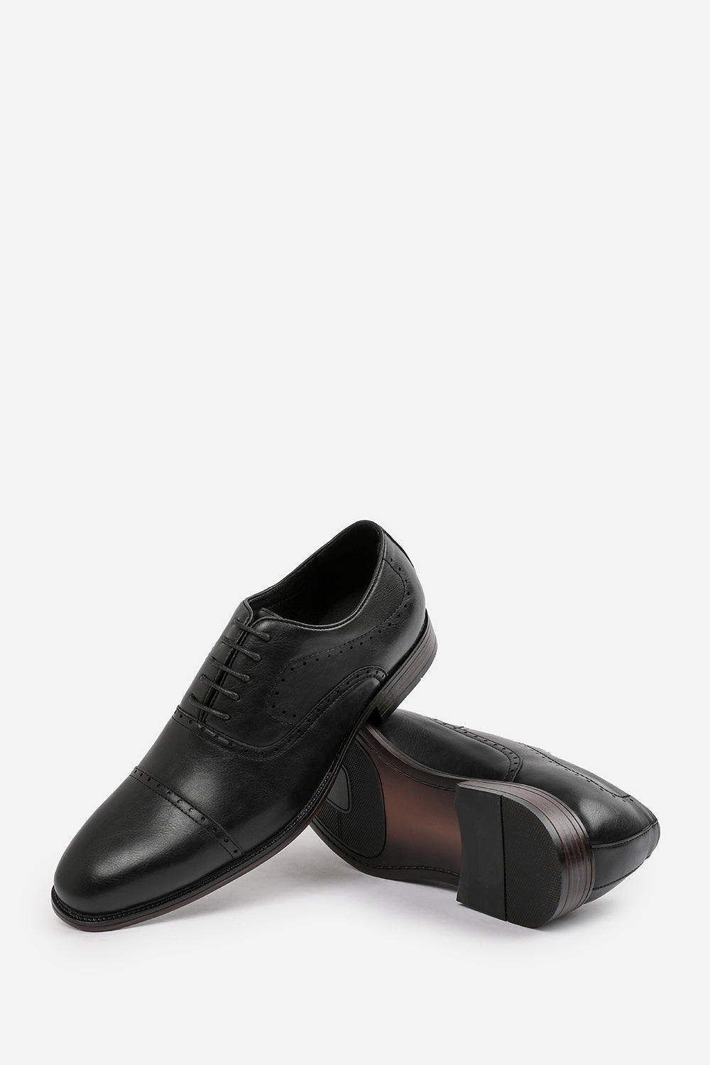 MICHAEL TEXTURED OXFORD LACE UP WORK DRESS SHOES IN BLACK FAUX LEATHER