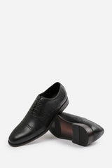 MICHAEL TEXTURED OXFORD LACE UP WORK DRESS SHOES IN BLACK FAUX LEATHER