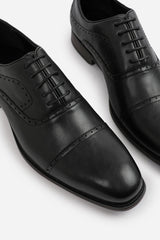 MICHAEL TEXTURED OXFORD LACE UP WORK DRESS SHOES IN BLACK FAUX LEATHER