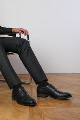MICHAEL TEXTURED OXFORD LACE UP WORK DRESS SHOES IN BLACK FAUX LEATHER