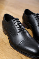 MICHAEL TEXTURED OXFORD LACE UP WORK DRESS SHOES IN BLACK FAUX LEATHER