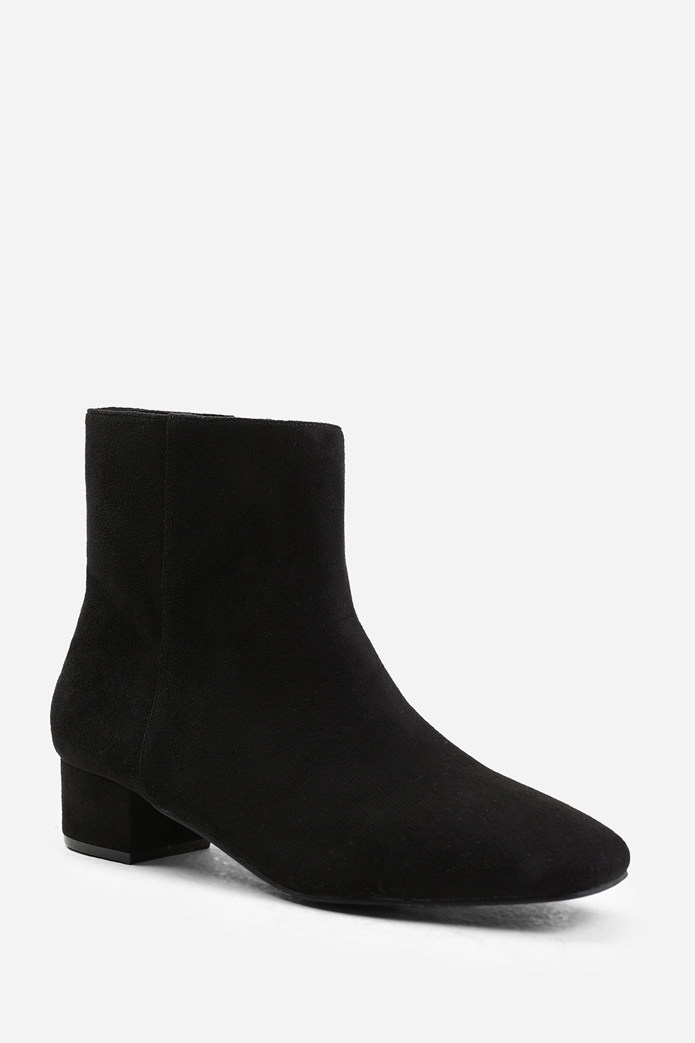 PHILADELPHIA LOW BLOCK HEEL ANKLE BOOT WITH SIDE ZIP IN BLACK SUEDE