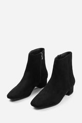 PHILADELPHIA WIDE FIT LOW BLOCK HEEL ANKLE BOOT WITH SIDE ZIP IN BLACK SUEDE