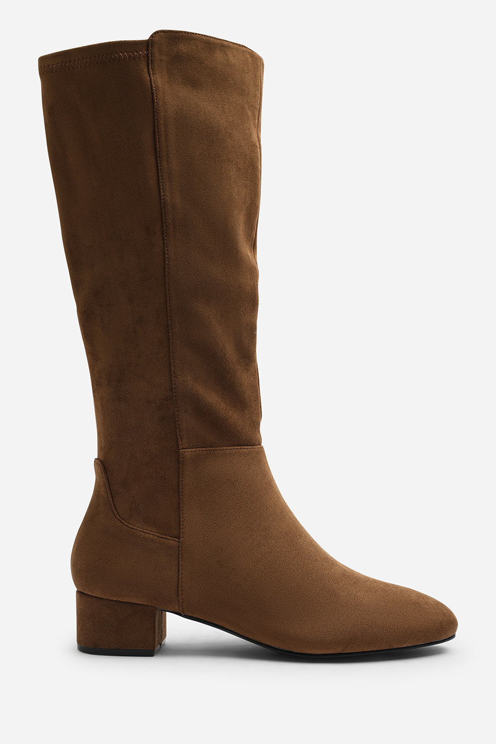 Paislee Round Toe Block Heel Stretch Suede Boots In Light Brown