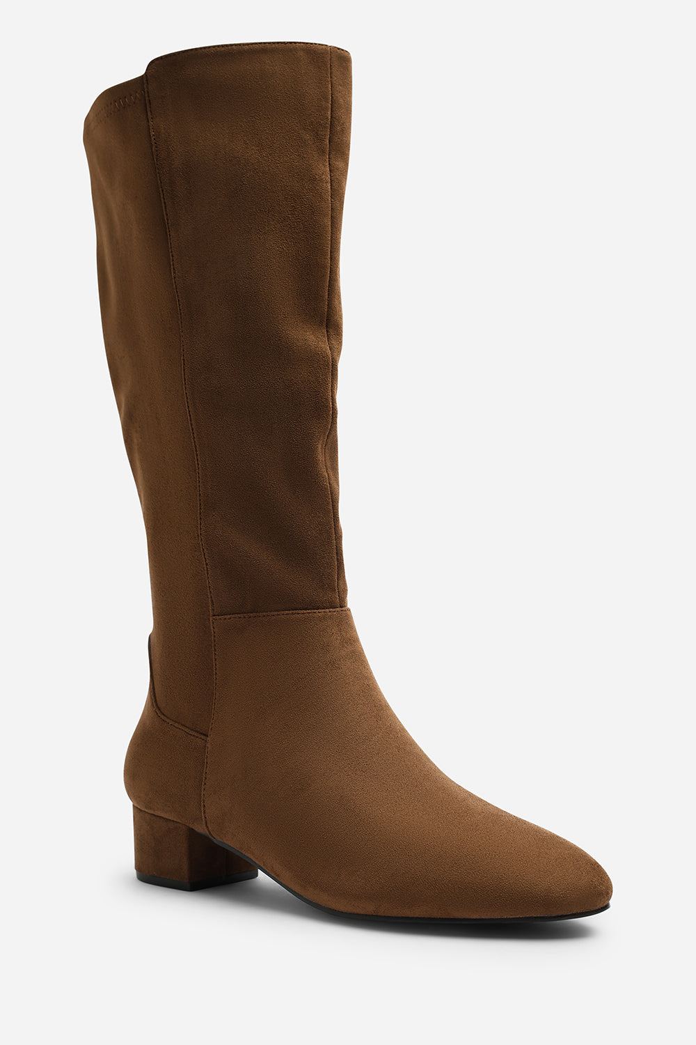 Paislee Round Toe Block Heel Stretch Suede Boots In Light Brown