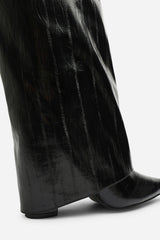 Keira Fold Over Shark Block Heel Pointed Toe Boots