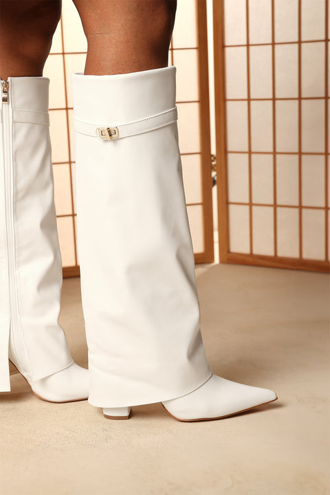 Keira Fold Over Shark Block Heel Point Toe Boots