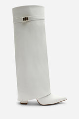 Keira Fold Over Shark Block Heel Point Toe Boots