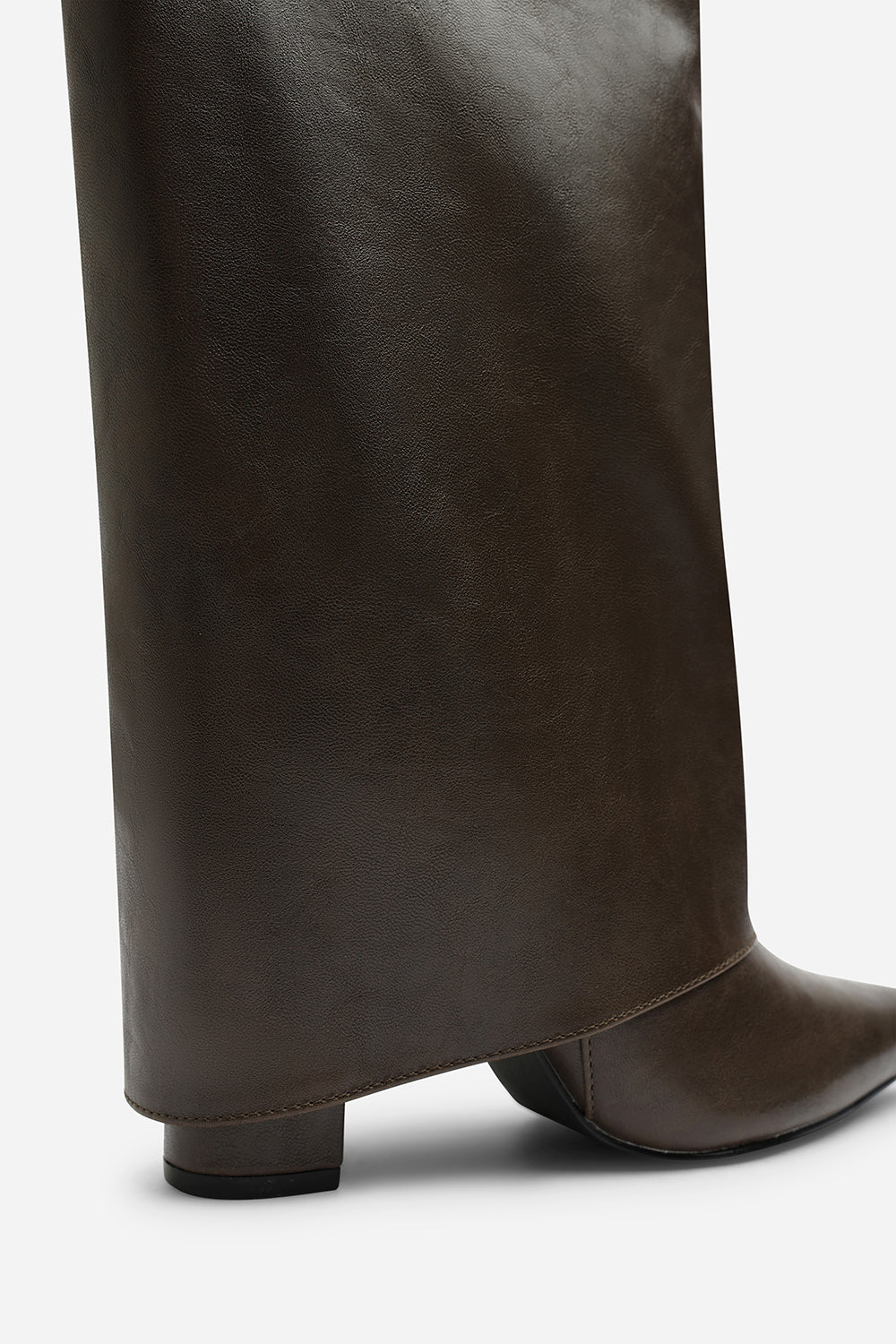 Makenzie Fold Down Knee High Heeled Shark Boots In Brown