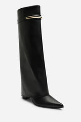 Nareva Fold Over Shark Block Heel Point Toe Boots With Trim Detail