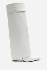 Nareva Fold Over Shark Block Heel Point Toe Boots With Trim Detail