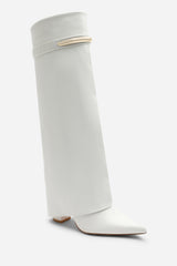 Nareva Fold Over Shark Block Heel Point Toe Boots With Trim Detail