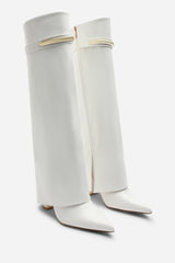Nareva Fold Over Shark Block Heel Point Toe Boots With Trim Detail