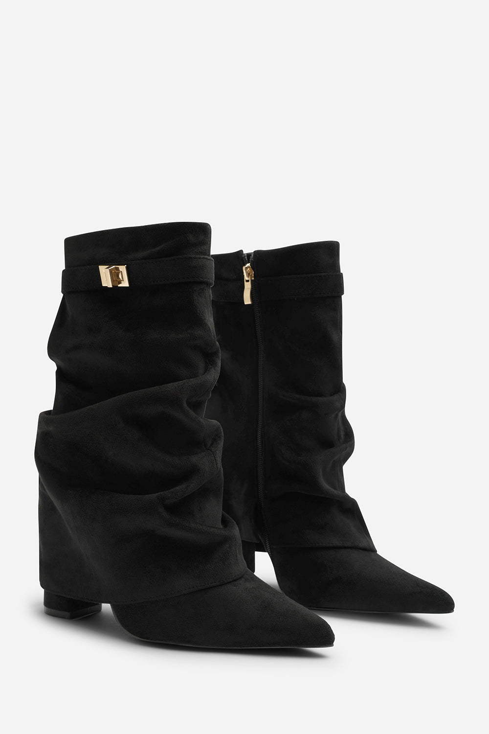 Kylis Ruched Shark Fold Down Calf Boot With Lock Detail