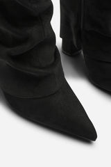 Kylis Ruched Shark Fold Down Calf Boot With Lock Detail