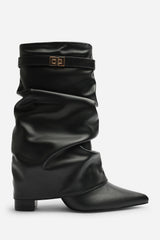 Kylis Ruched Shark Fold Down Calf Boot With Lock Detail