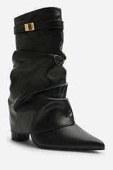 Kylis Ruched Shark Fold Down Calf Boot With Lock Detail