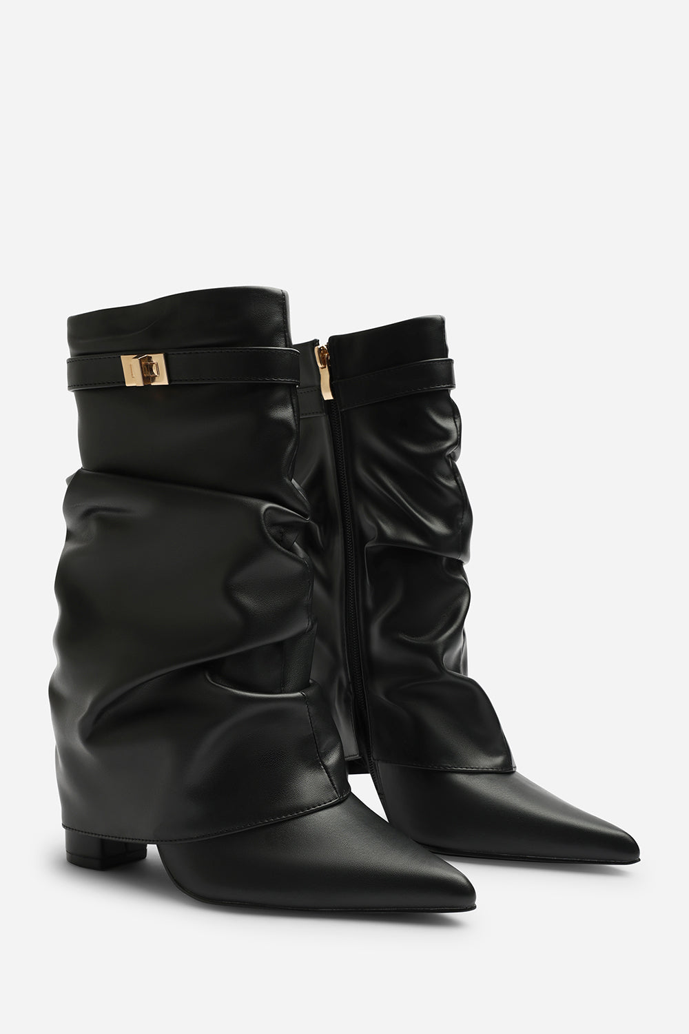 Kylis Ruched Shark Fold Down Calf Boot With Lock Detail