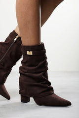 Kylis Ruched Shark Fold Down Calf Boot With Lock Detail