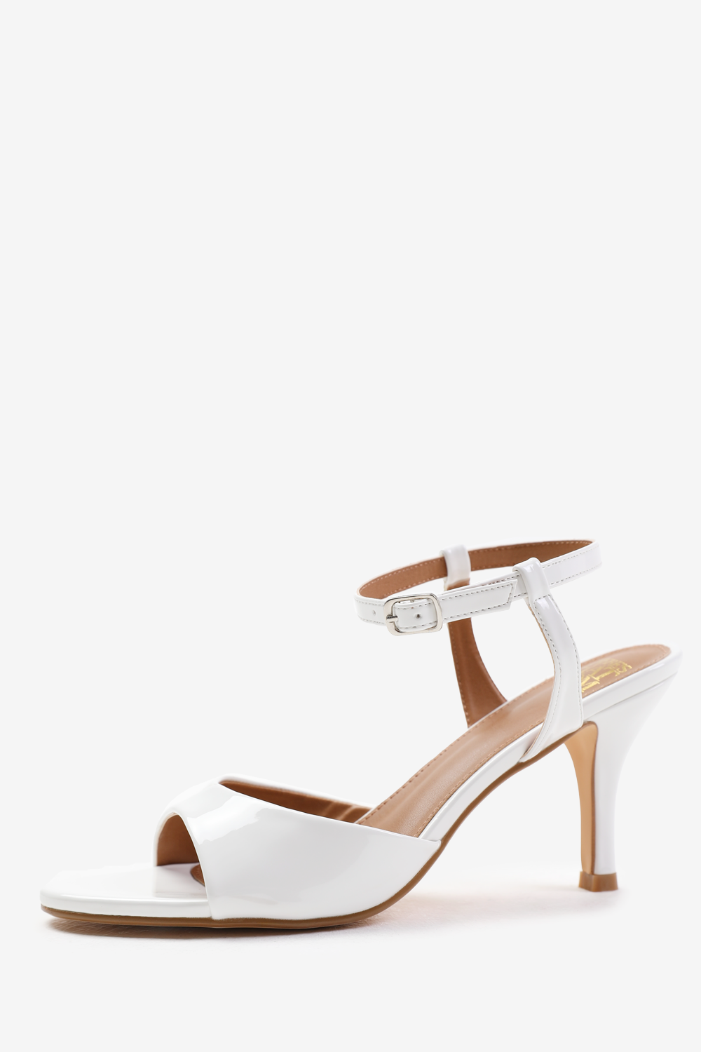 ARIYAH MID HEEL WITH ANKLE STRAP IN WHITE PATENT