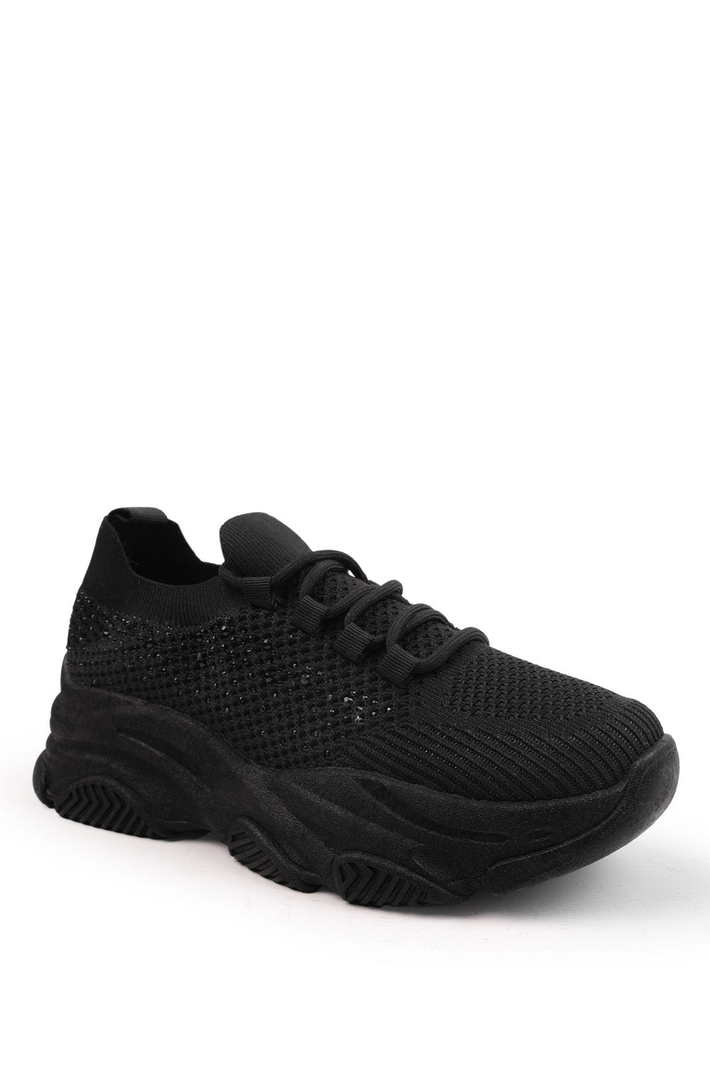 ADVANTAGE CHUNKY SOLE MESH KNIT LACE UP TRAINERS IN BLACK