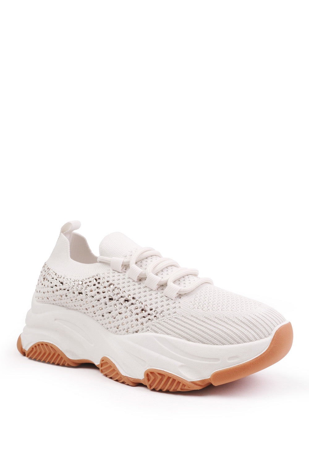 ADVANTAGE CHUNKY SOLE MESH KNIT LACE UP TRAINERS IN BEIGE