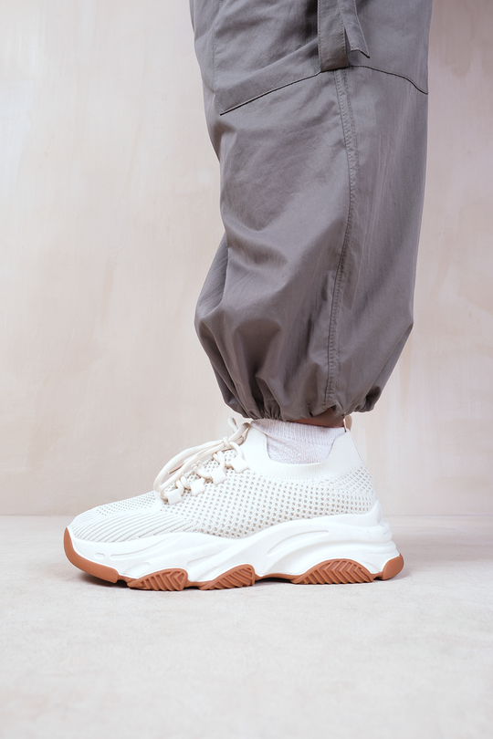WHISPER CHUNKY SOLE KNIT TRAINERS WITH CRYSTAL EMBELLISHMENT IN BEIGE