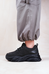 LIBERATE CHUNKY SOLE MESH TRAINERS WITH SUEDE DETAIL IN BLACK