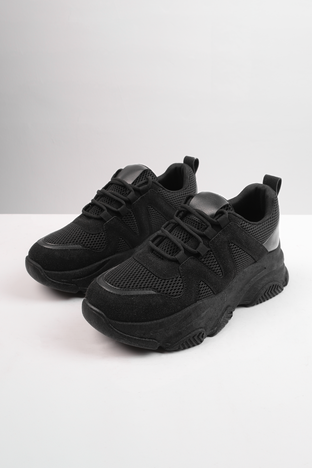 LIBERATE CHUNKY SOLE MESH TRAINERS WITH SUEDE DETAIL IN BLACK