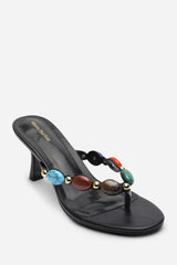 Electra Jewel Embellished Black Heeled Sandals