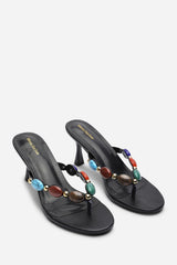 Electra Jewel Embellished Black Heeled Sandals