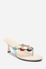 Electra Jewel Embellished Cream Heeled Sandals
