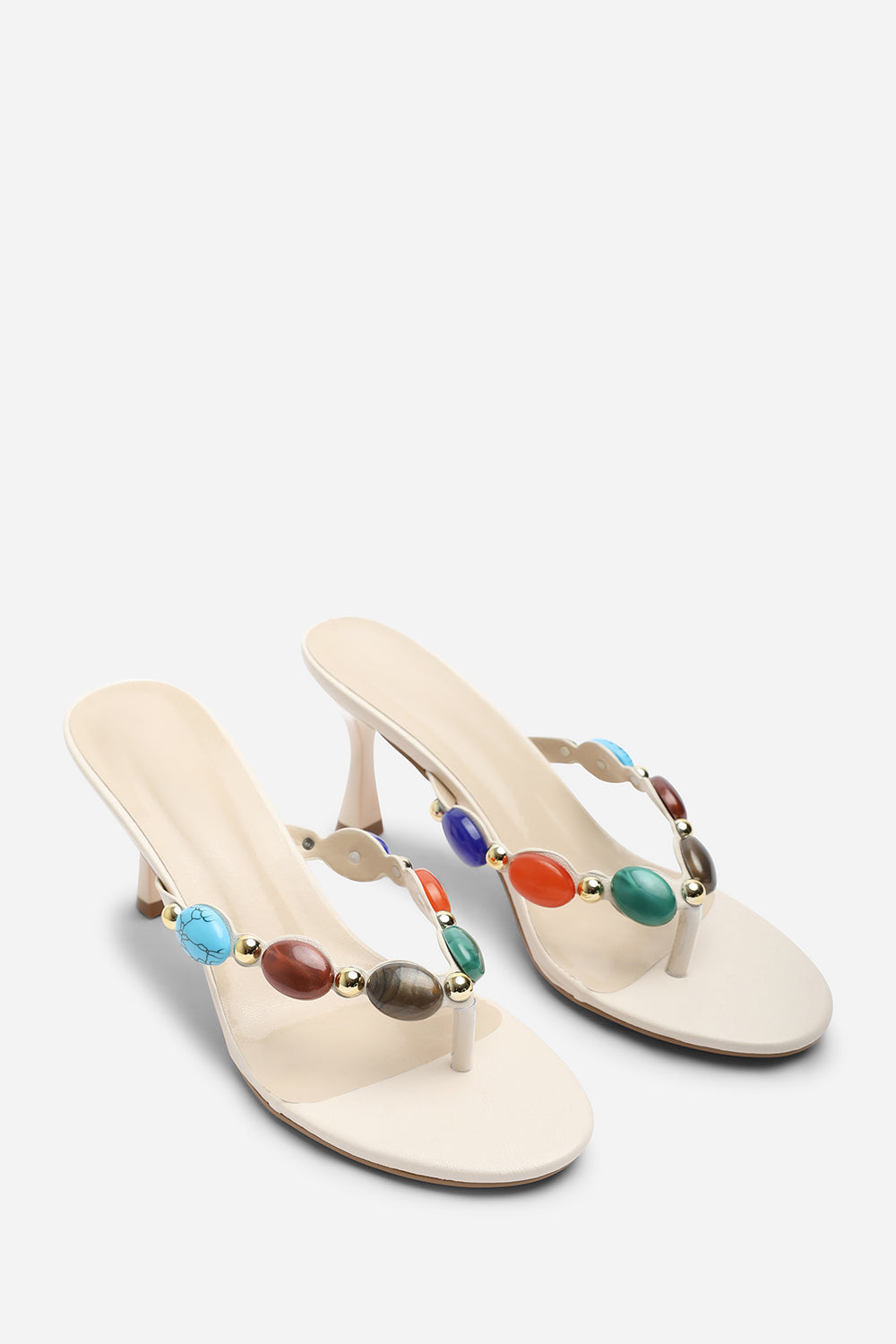 Electra Jewel Embellished Cream Heeled Sandals