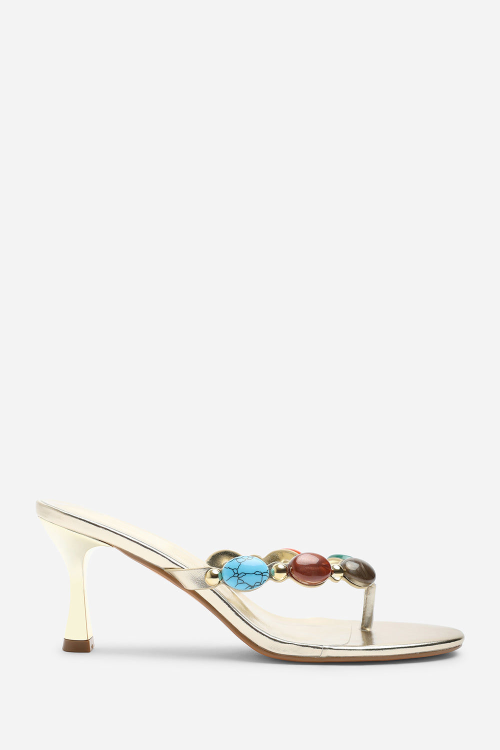 Electra Jewel Embellished Gold Metallic Heeled Sandals
