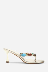 Electra Jewel Embellished Gold Metallic Heeled Sandals