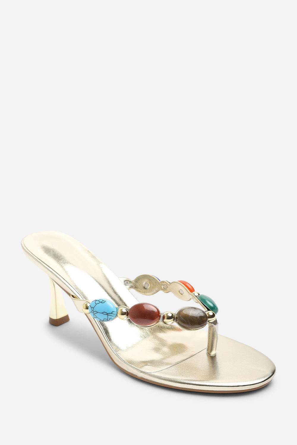 Electra Jewel Embellished Gold Metallic Heeled Sandals
