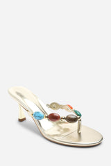 Electra Jewel Embellished Gold Metallic Heeled Sandals