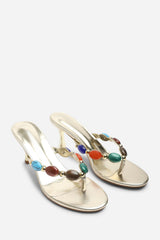 Electra Jewel Embellished Gold Metallic Heeled Sandals