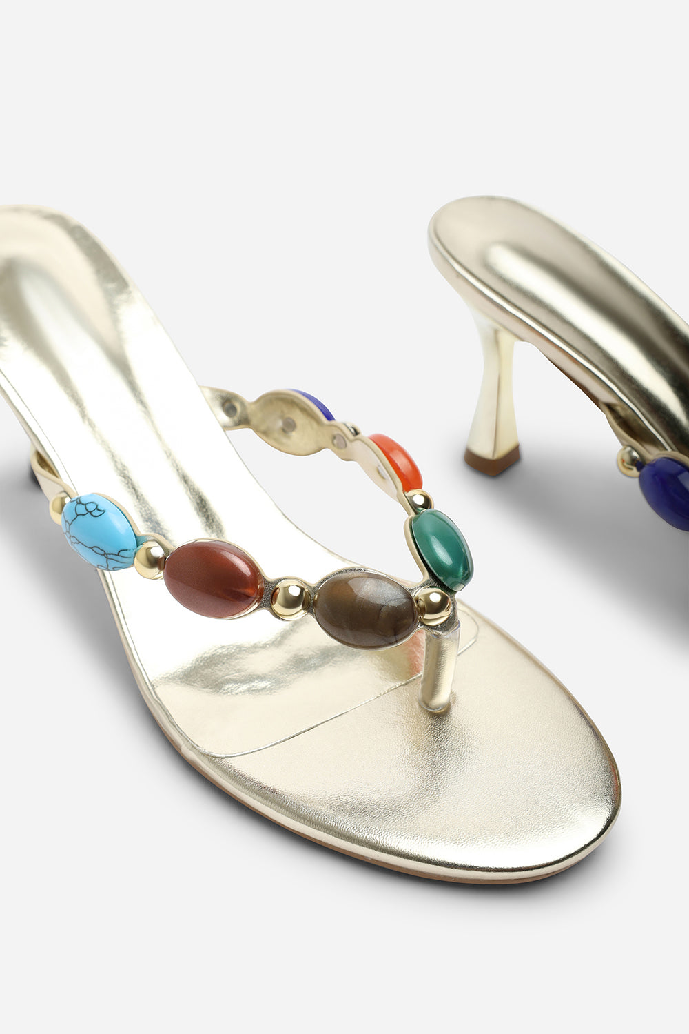 Electra Jewel Embellished Gold Metallic Heeled Sandals