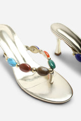 Electra Jewel Embellished Gold Metallic Heeled Sandals