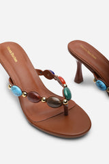 Electra Jewel Embellished Tan Heeled Sandals