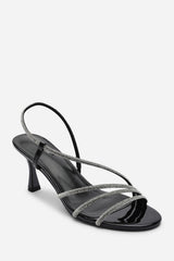 Gloria Diamante Strappy Low Heeled Black Patent Sandals