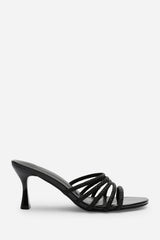 Saskia Diamante Strappy Low Heeled Mules In Black Patent
