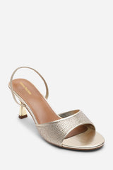 Harmony Gold Open Toe Mid Heel Sandal with Sling back