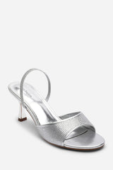 Harmony Silver Open Toe Mid Heel Sandal with Sling back