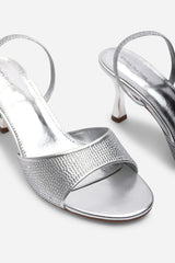 Harmony Silver Open Toe Mid Heel Sandal with Sling back