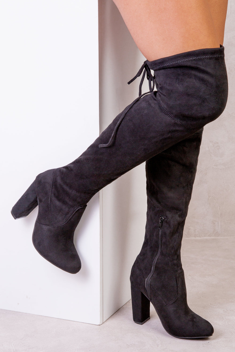 Over the knee black suede boots with heel online