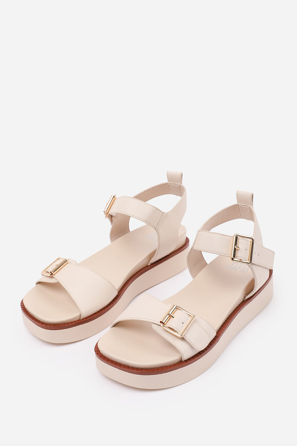 ISABEL WIDE FIT DOUBLE BUCKLE STRAP PLATFORM SANDALS IN CREAM FAUX LEATHER